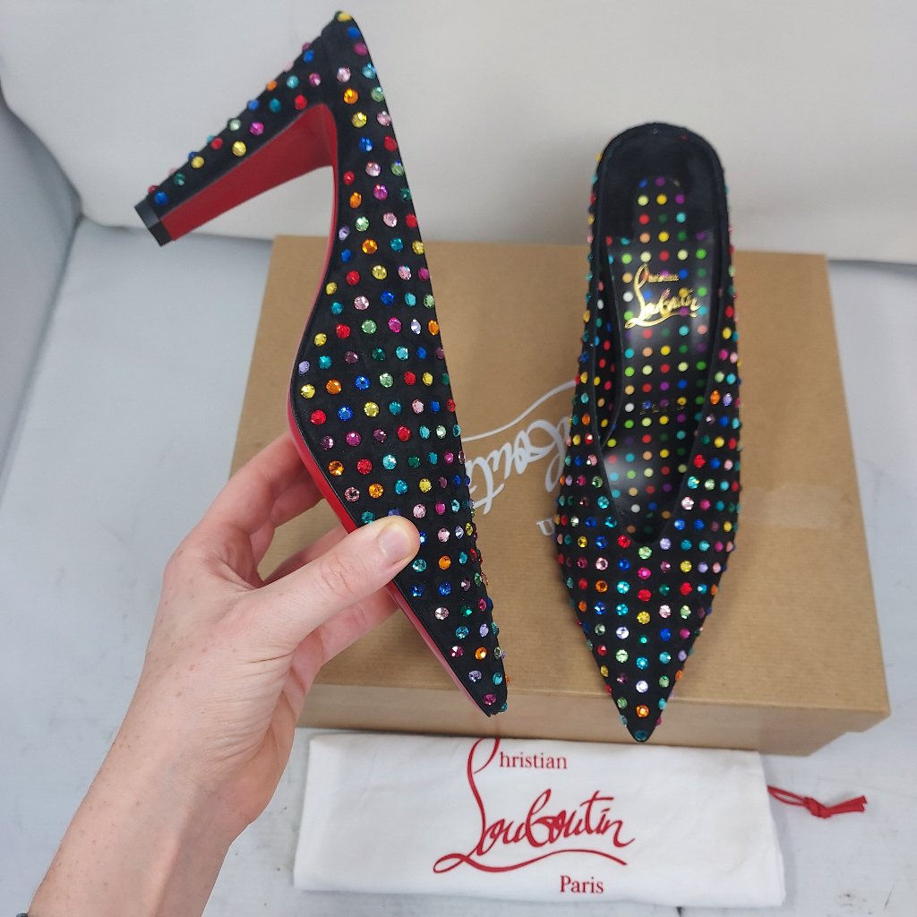 Christian Louboutin Veryvee Jewel Black Strass Slide Heel Mules